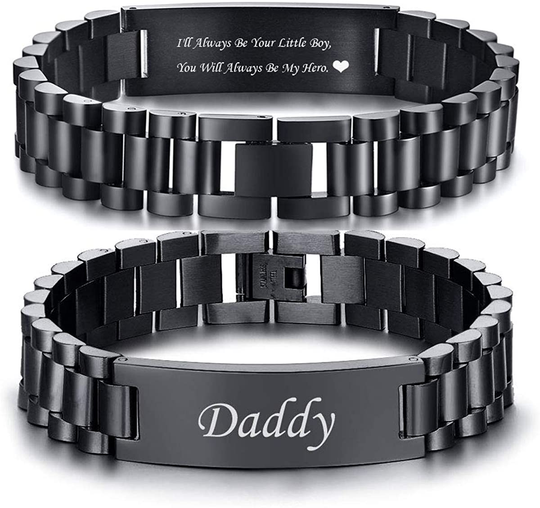 VNOX Masculine Watch Band Stainless Steel Link Bracelet Personalized Engraved DAD Jewelry Gift for Men DAD Father