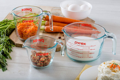 Pyrex Glass Measuring Cup Set (3-Piece, Microwave and Oven Safe),Clear
