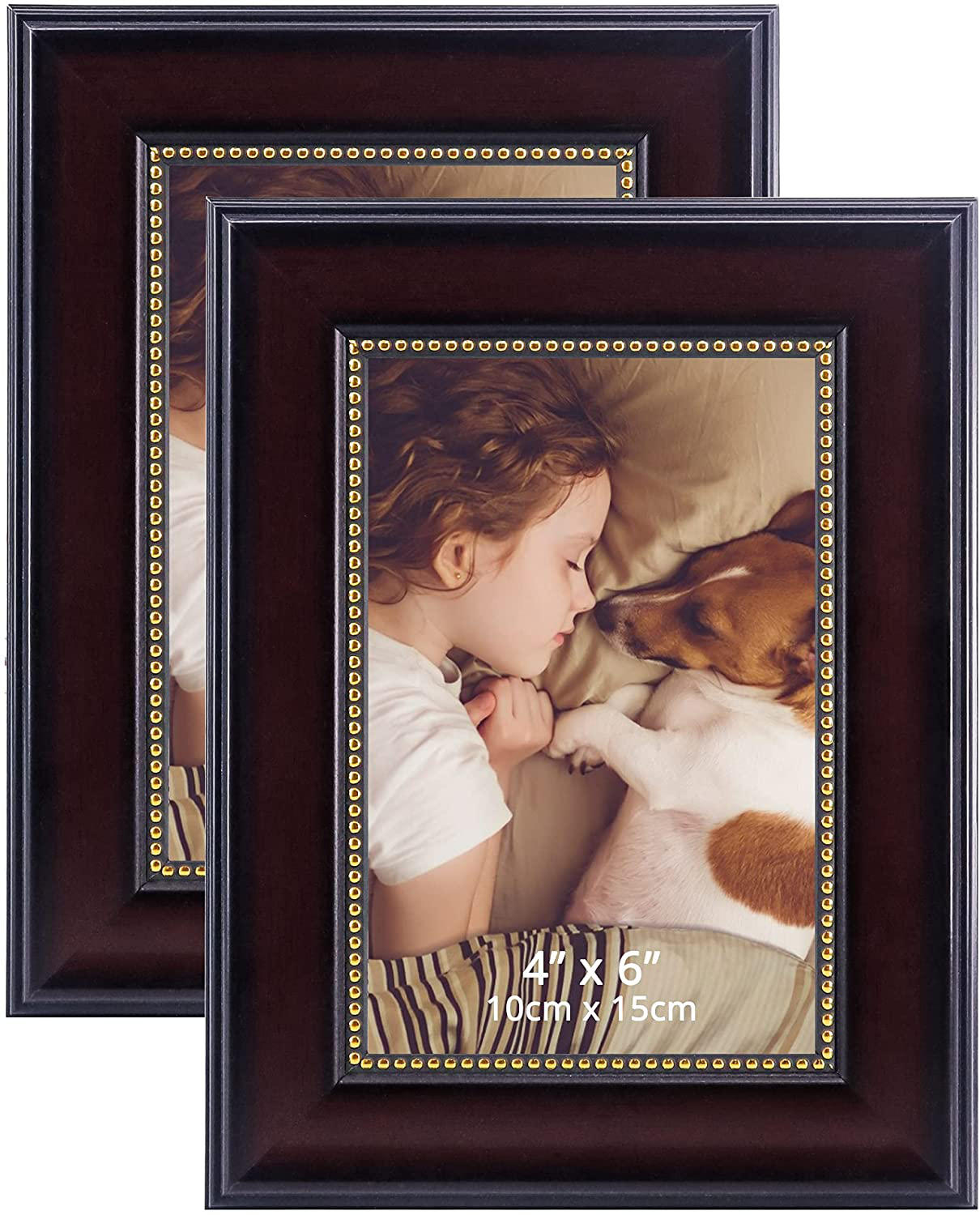 GraduatePro 8x10 Picture Frame Display Photos for Wall or Tabletop with Real Glass, Mahogany with Gold Beaded, Pack of 2