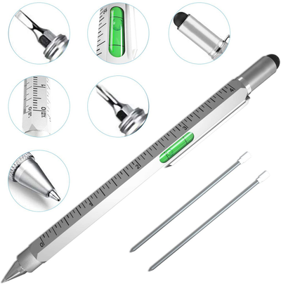 Cool Pen Gifts for Men, Cutier 6-in-1 Multi Tool Tech Pen Gadgets Tools for Men, Personalized Gifts for Dad or Him, Funny Gift for Christmas, Father's Day Valentines or Birthdays Gifts (Silver)