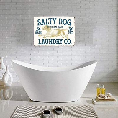 PXIYOU Salty Dog Laundry CO Vintage Farmhouse Laundry Room Sign Country Home Decor Washroom Signs Art Wall Blue 8X12Inch