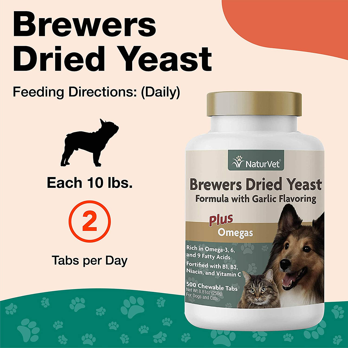 NaturVet – Brewer’s Dried Yeast Formula with Garlic Flavoring – Plus Omegas – Rich in Omega-3, 6 & 9 Fatty Acids – Fortified with B1, B2, Niacin & Vitamin C – for Dogs & Cats