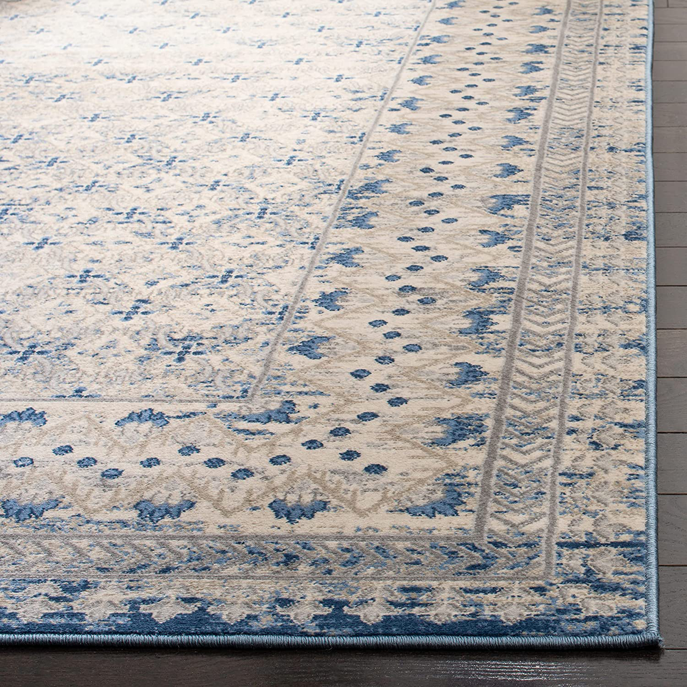 Safavieh Brentwood Collection BNT899G Traditional Oriental Distressed Non-Shedding Stain Resistant Living Room Bedroom Area Rug, 3' x 5', Light Grey / Blue