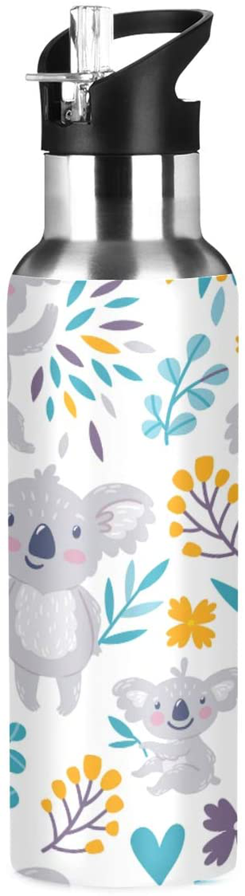 Nander Cute Koala Bears Water Bottle 22oz Double Wall Vacuum Insulated Leak Proof Stainless Steel Sports Water Bottle with Straw and Easy to Carry