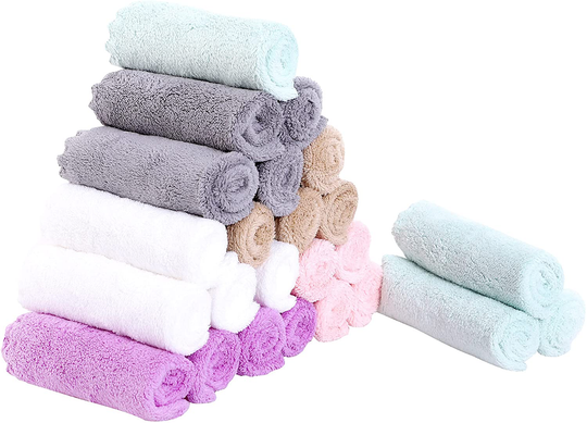 Sunny zzzZZ 24 Pack Kitchen Dishcloths, 10 x 10 Inch, Multicolor - Does Not Shed Fluff - No Odor Reusable Dish Towels, Premium Dish Cloths, Super Absorbent Coral Fleece Cleaning Cloths