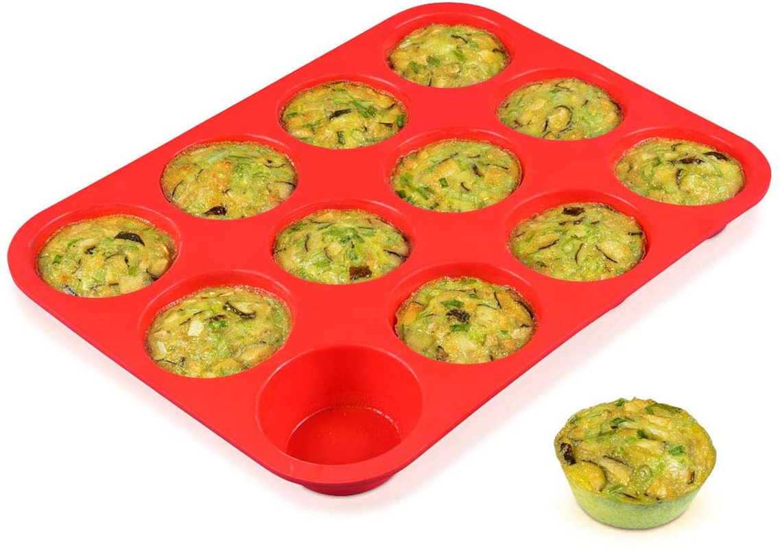 12 Cups Silicone Muffin Pan - Nonstick BPA Free Cupcake Pan 1 Pack Regular Size Silicone Mold