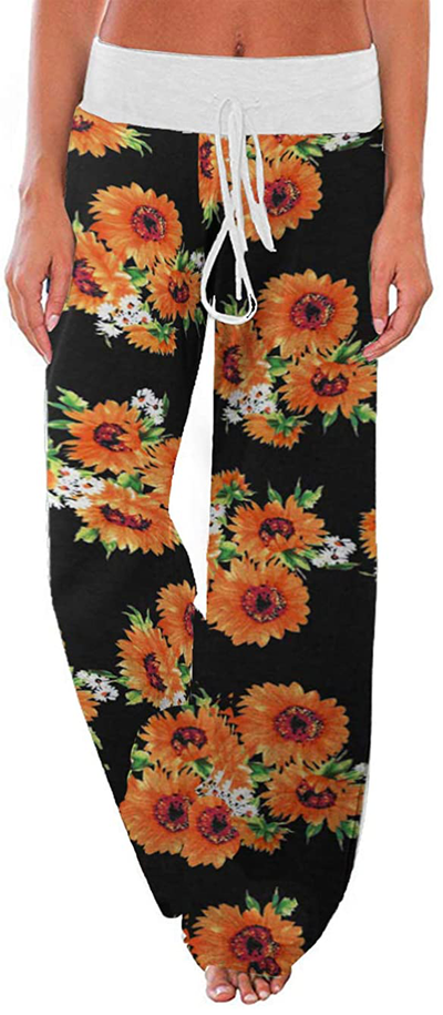 Women's Comfy Stretch Drawstring Palazzo Wide Leg Lounge Pants