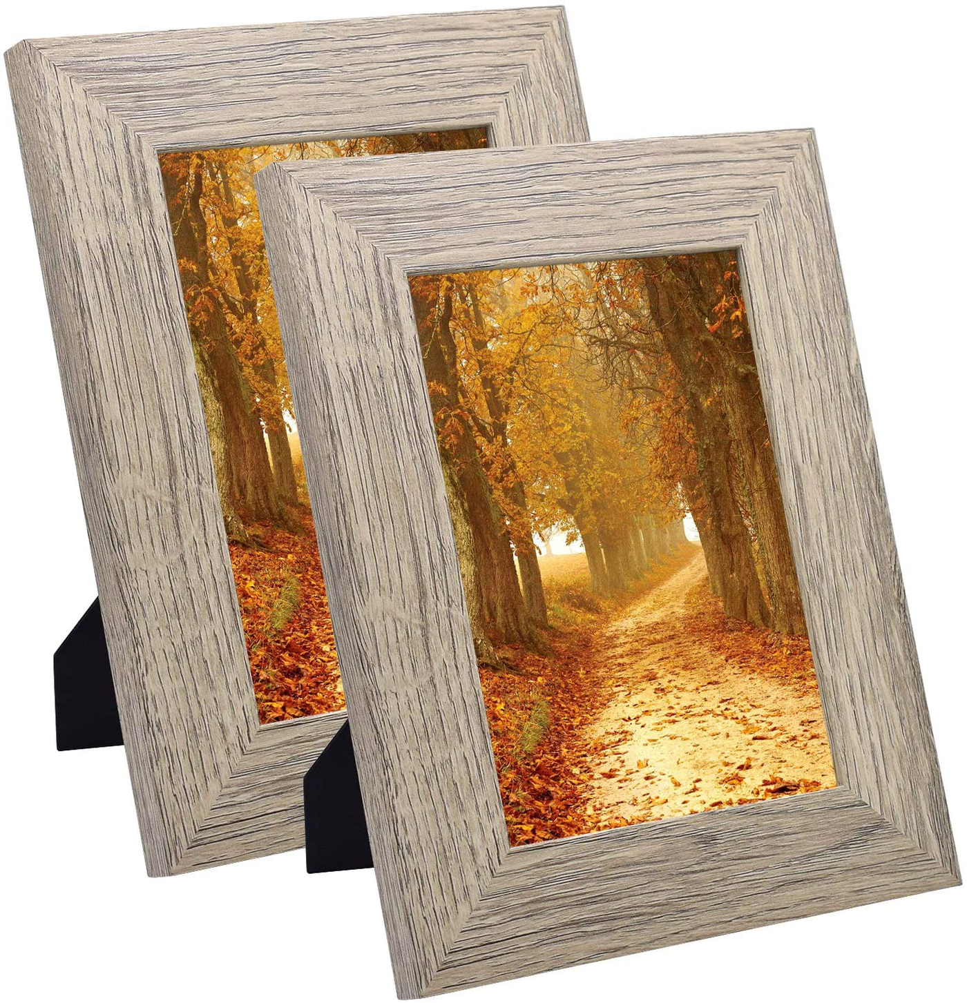 Frametory, Set of 2-8x10 Photo Frame - Brown Grain Color, Wide Moulding Design - Wall Hanger, Back Turn Buttons, Easel Stand - Wall Display or Tabletop Display