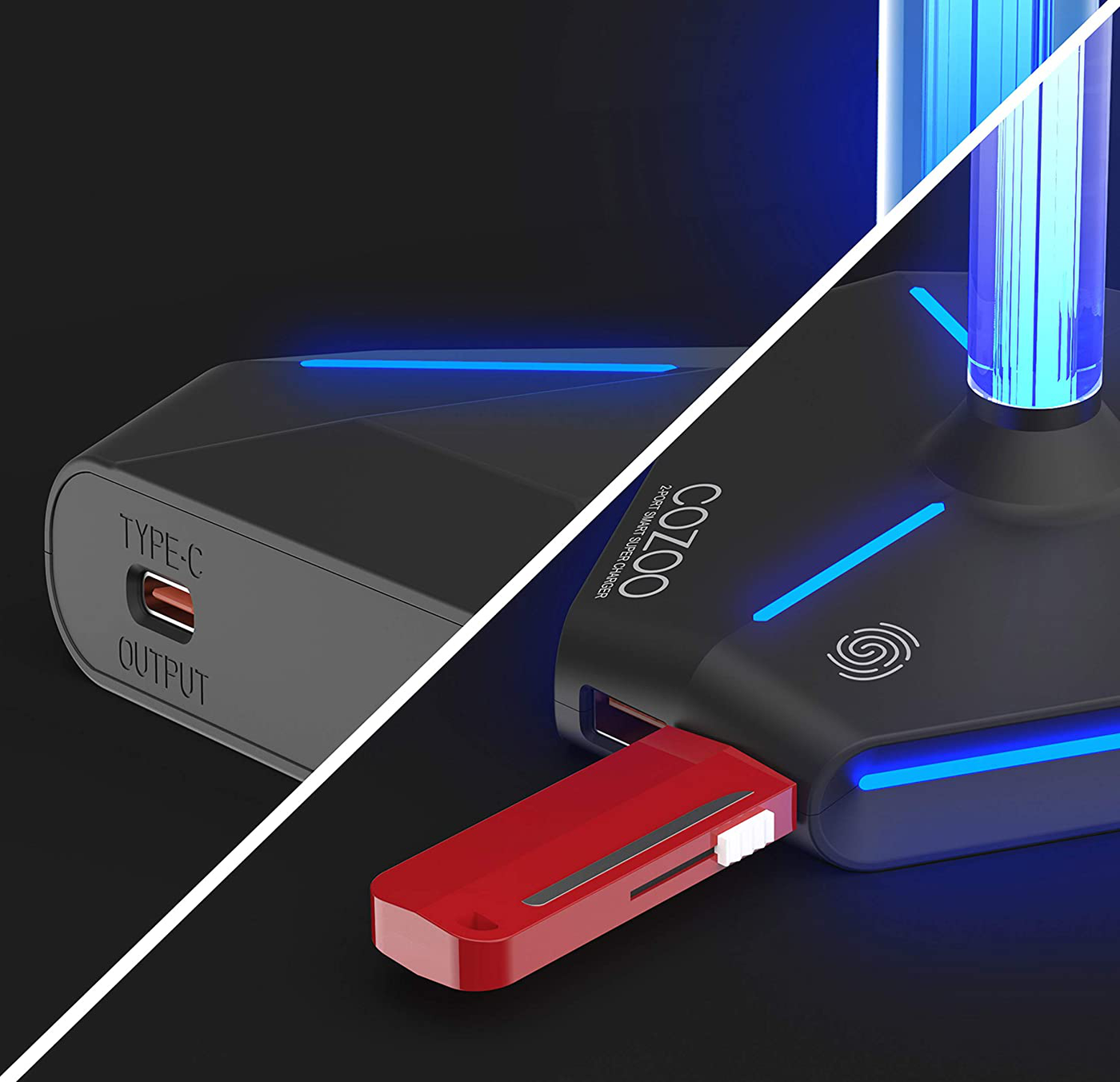 COZOO RGB Headphone Stand with 2 USB2.0 Extension Charging Port Extender Cord,Headset Stand Holder for Gamer Desktop Table Game Earphone Accessories