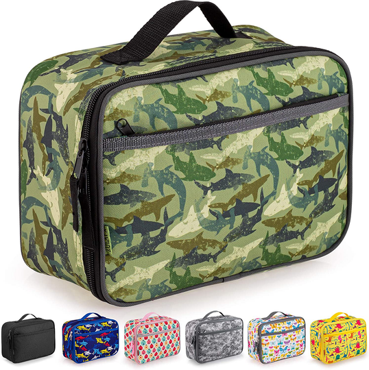 Zulay Insulated Lunch Bag - Thermal Kids Lunch Bag With Spacious Compartment & Built-In Handle - Portable Back To School Lunch Bag For Kids, Boys, & Girls To Keep Food Fresh (Shark Camouflage)