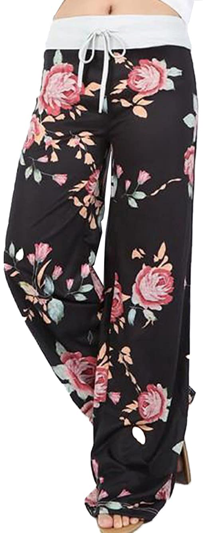Women's Comfy Stretch Drawstring Palazzo Wide Leg Lounge Pants