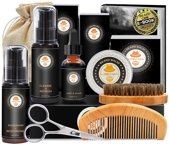 Upgraded Beard Grooming Kit w/Beard Conditioner,Beard Oil,Beard Balm,Beard Brush,Beard Shampoo/Wash,Beard Comb,Beard Scissors,Storage Bag,Beard E-Book,Beard Growth Care Gifts for Men