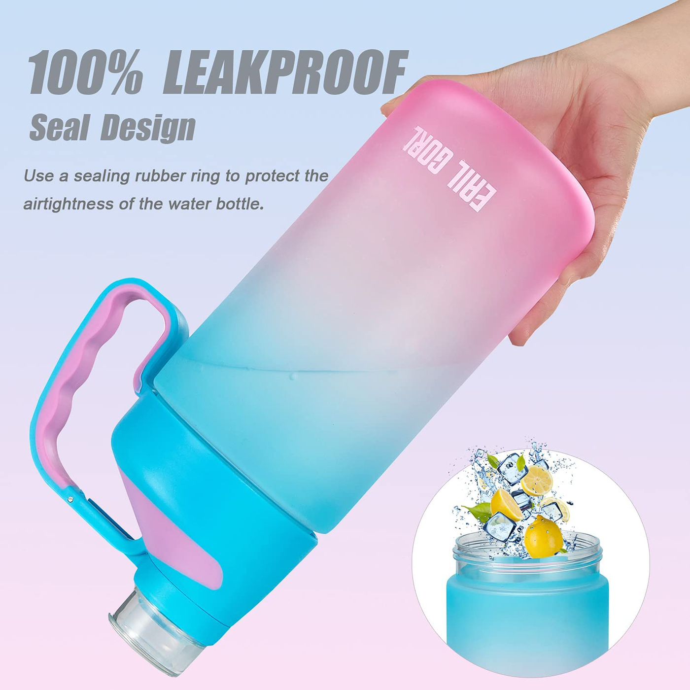 EAILGORL Water Bottles with Motivational Time Marker & Straw Leakproof BPA Free Reusble Flip Top Water Bottle for Sports and Fitness Enthusiasts (A1-Pink/Green Gradient)