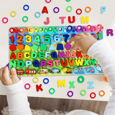 Max Fun Wooden Number Puzzles Sorting Montessori Toys for Kids Shape Sorter Counting Game Wood Counting Blocks Sorter Stacking Toy Games for Age 3 4 5 Preschool Learning Education Toys