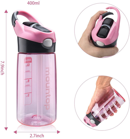 mountop Kids Water Bottle with Straw Lid and Handle, Easy Use for Girls and Boys for School, BPA-Free 14oz 400ml