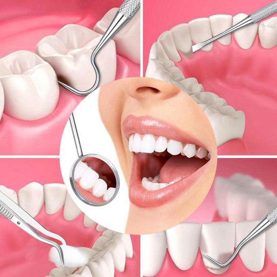 6 Piece Stainless Steel Professional Dental Hygiene Cleaning Kit With Portable Case