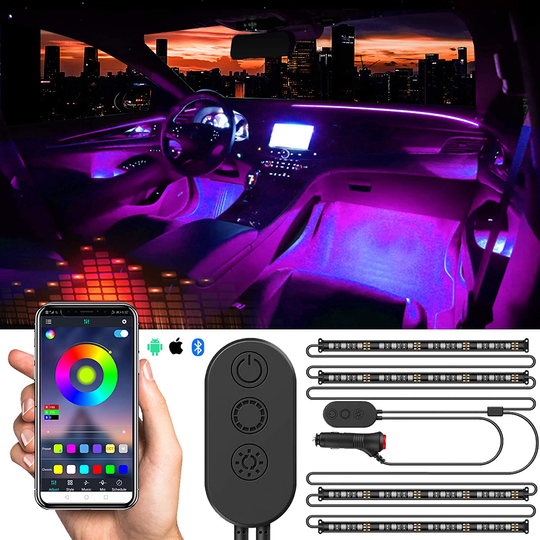 SUNPIE Car Interior Lights, Car Strips Lights with App and Remote Control Waterproof LED Atmosphere Car Lights Come with 48 LED Chip 8.8ft Length Indoor Lights with DC 12V Car Charger Sync to Music