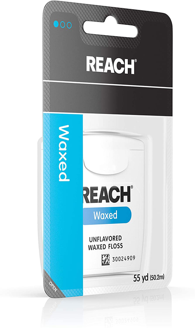 Reach Unflavored Waxed Dental Floss for Oral Care & Removal of Plaque & Food From Teeth & Gum Line, Accepted by the American Dental Association (ADA), Unflavored, 55 yds (Pack of 3)