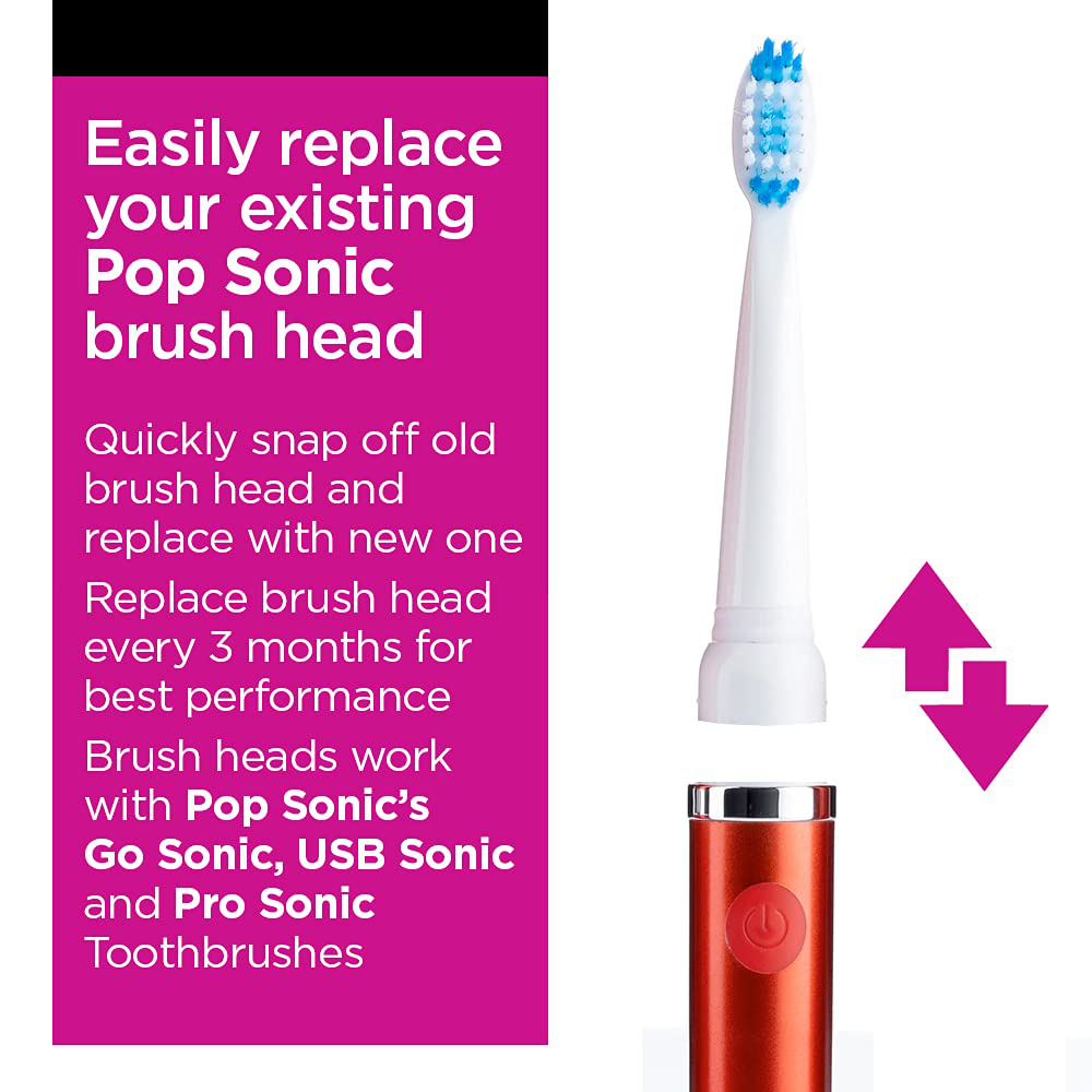 Pop Sonic Replacement Toothbrush Heads Fit's with Go Sonic USB Sonic & Pro Sonic Toothbrushes - Pack of 2