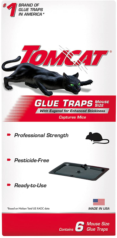 Tomcat Glue Traps Mouse Size with Eugenol for Enhanced Stickiness, Contains 6 Mouse Size Glue Traps - Captures Mice and Other Household Pests - Professional Strength, Pesticide-Free and Ready-to-Use