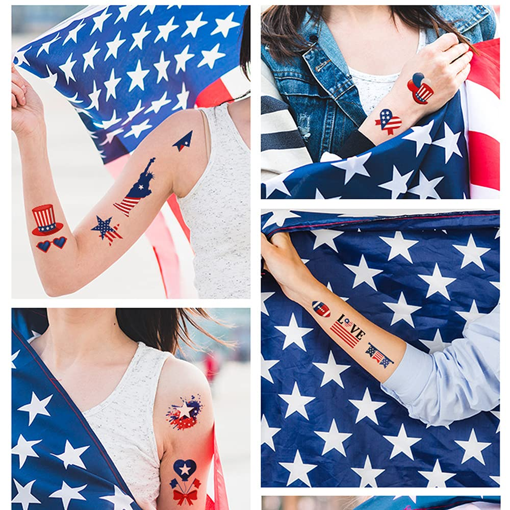 20 Sheets Temporary Tattoos Stickers Red White and Blue Patriotic