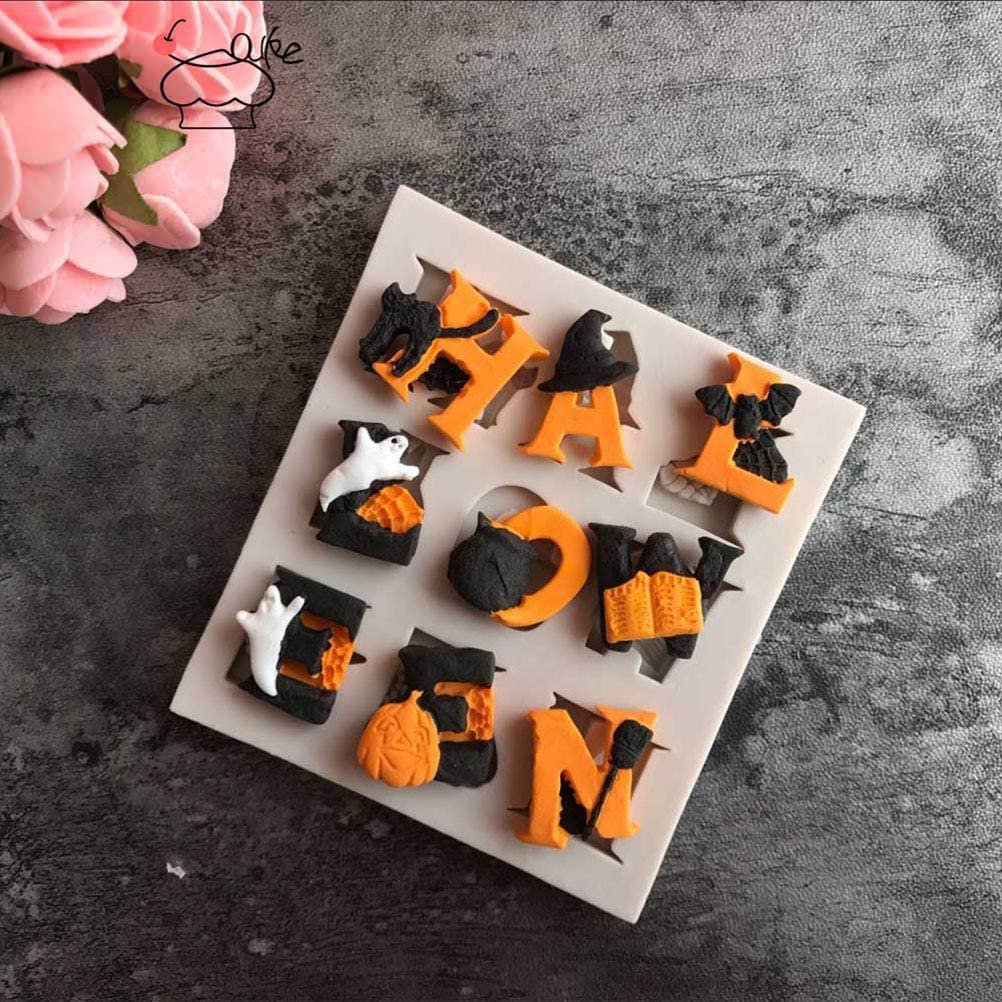 BESTONZON Halloween Letters Silicone Cake Mold Bakeware Set Cupcake Tray Baking Mold,Creative Cute(8 x 8 x0.7 cm)