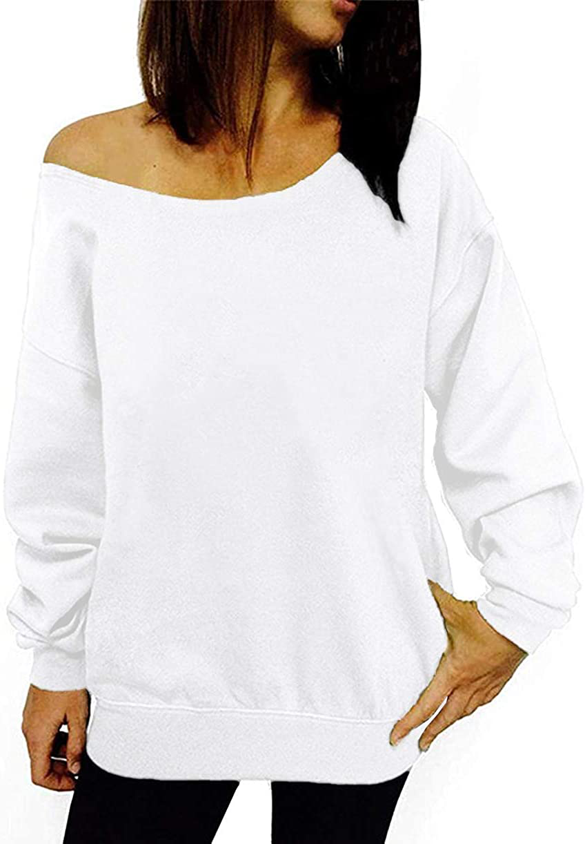 GSVIBK Womens Long Sleeve Off Shoulder Sweatshirt Soft Pullover Tops Slouchy Sweatshirts Casual Solid Shirts