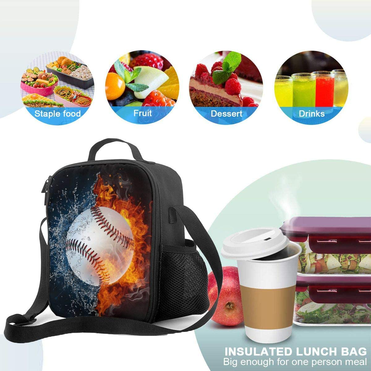 Holder Insulated Cooler Reusable Ice Packs For School Lunch Boxes Lunch Tote Food Storage Bag Ice Fire Football Basketball Boys Girls