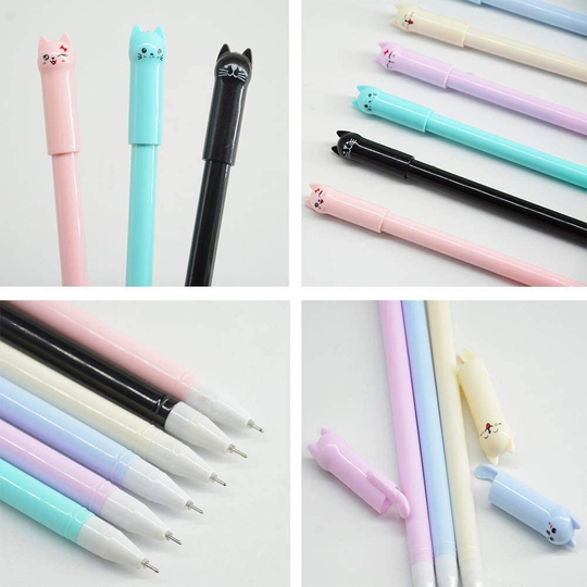 Sencoo 12 pack Black Cute Cat Pens 0.5mm Japanese Kawaii Gel Pens Ball Point Pens for School Office Supplies