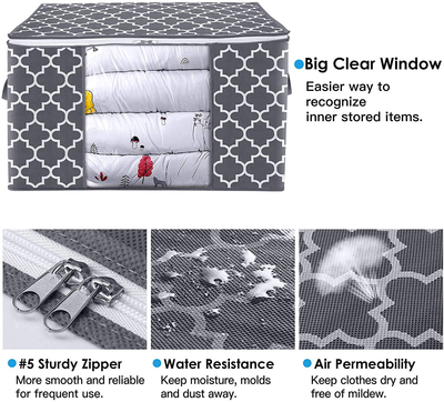 WISELIFE Storage Bags 100L [6 Pack] Large Blanket Clothes Organization and Storage Containers for Bedding, Comforters, Foldable Organizer with Reinforced Handle, Clear Window, Sturdy Zippers, Grey
