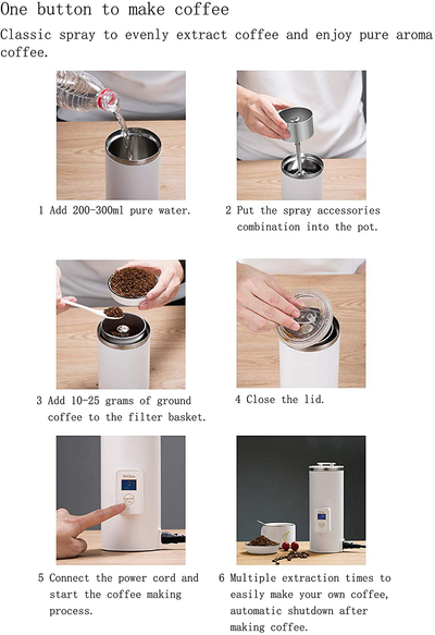 Portable Electric Coffee Maker Single Serve 8 Ounces (AC 110-120 Volts, white)