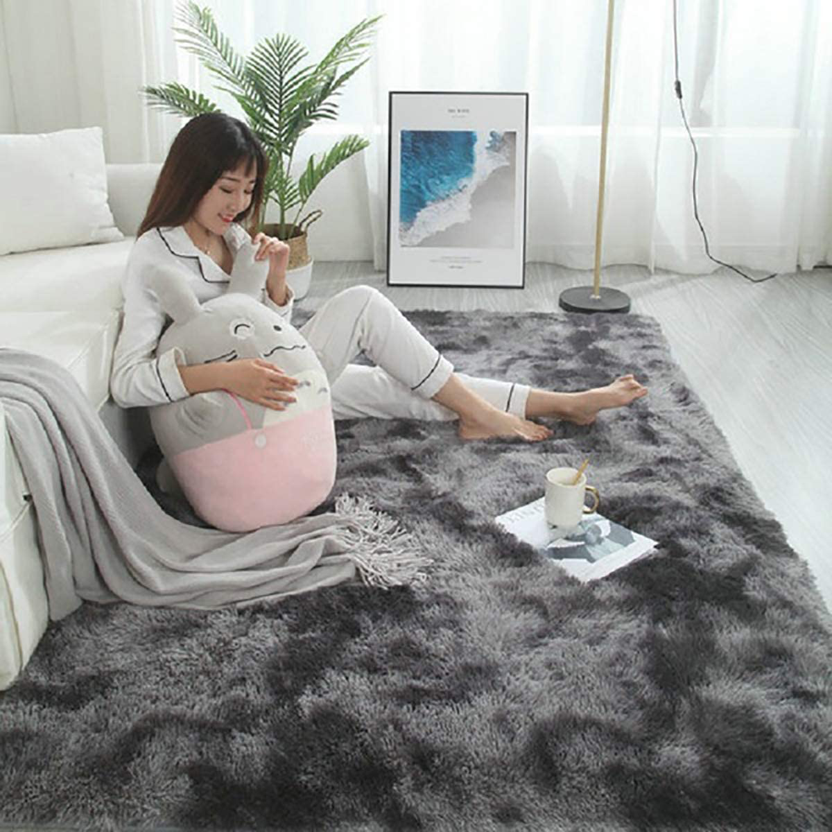 Modern Area Rugs Soft Decor Rug for Bedroom Living Room Nursery Floor Fluffy Shag Collection Rug Plush Fuzzy Shaggy Throw Rug Washable Faux Sheepskin Fur Mats Accent Rug Carpet Solid Coffee 4x7