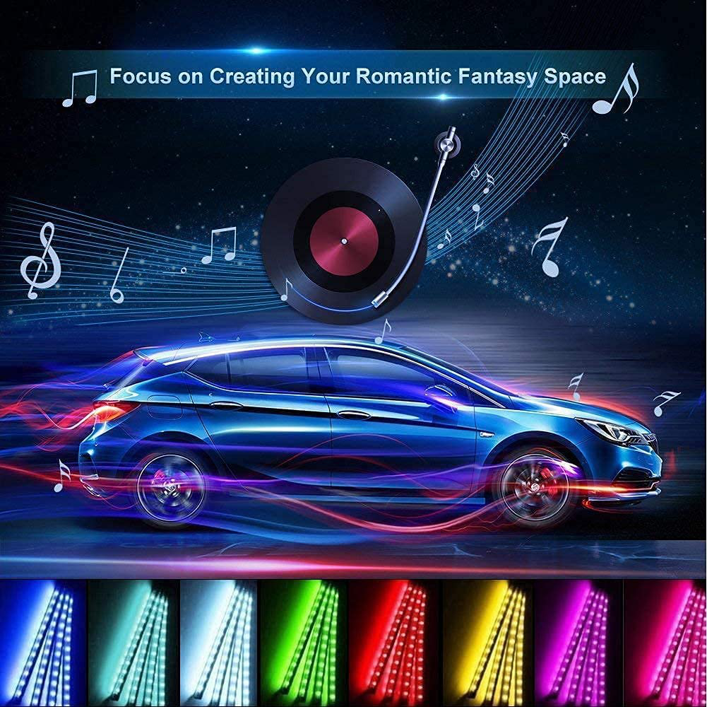 Interior Car Lights, NDDI LED Car Strip Lights with 2 Lines Waterproof Design, 48 LEDs App Control Car Light Kit, DIY Mode and Music Sync Under Dash Car Lighting, DC 12V