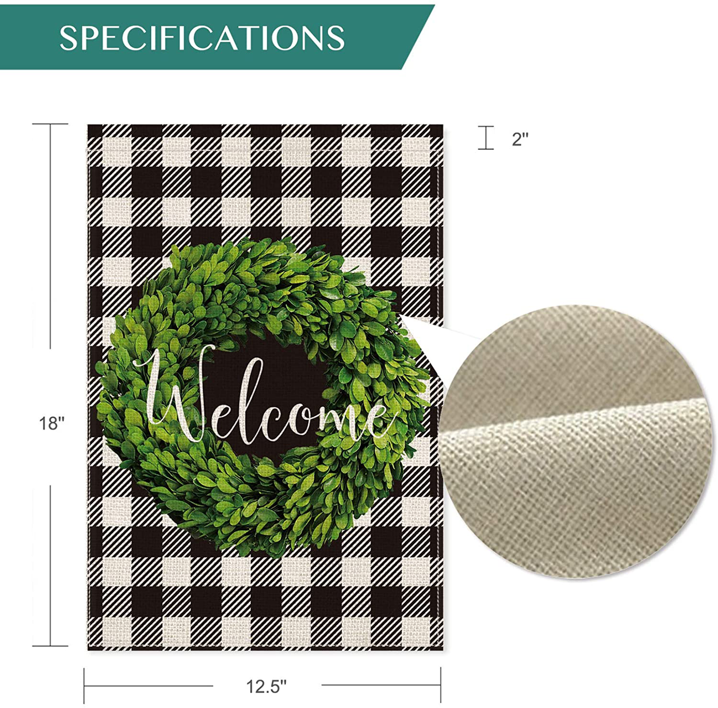 AVOIN Fall Boxwood Wreath Welcome Garden Flag Vertical Double Sided, Buffalo Check Plaid Rustic Farmhouse Flag Yard Outdoor Decoration 12.5 x 18 Inch