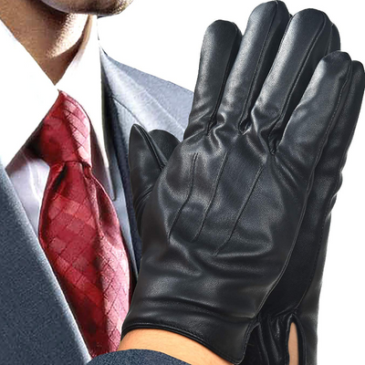 Men’s Black Leather Touchscreen Cycling Gloves