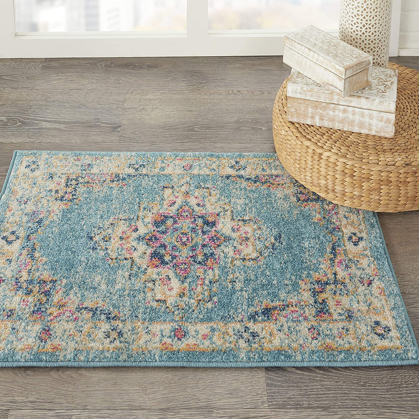 Nourison Passion Bohemian Chic Light Blue Area Rug (2' x 3'), 1'10"X2'10",