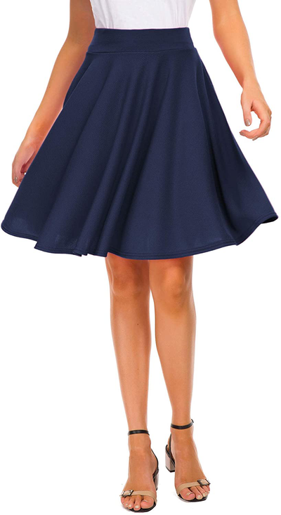 EXCHIC Women’s Basic Skirt A-Line Midi Dress Casual Stretchy Mini Skater Skirt