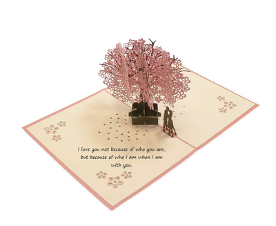 Penta Angel Handmade Cherry Blossom Card Pop Up 3D Flower Card Romantic Love Letter Greeting Anniversary Wedding Valentine Birthday Gift Card Blank Stationery Paper Card for Her Him Husband Wife