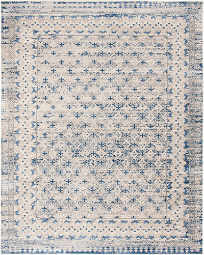 Safavieh Brentwood Collection BNT899G Traditional Oriental Distressed Non-Shedding Stain Resistant Living Room Bedroom Area Rug, 3' x 3' Square, Light Grey / Blue