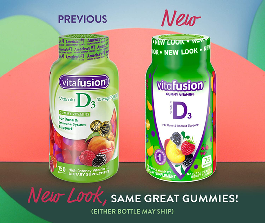 Vitafusion Vitamin D3, 50mg, Peach, Blackberry, Strawberry, 150 Count