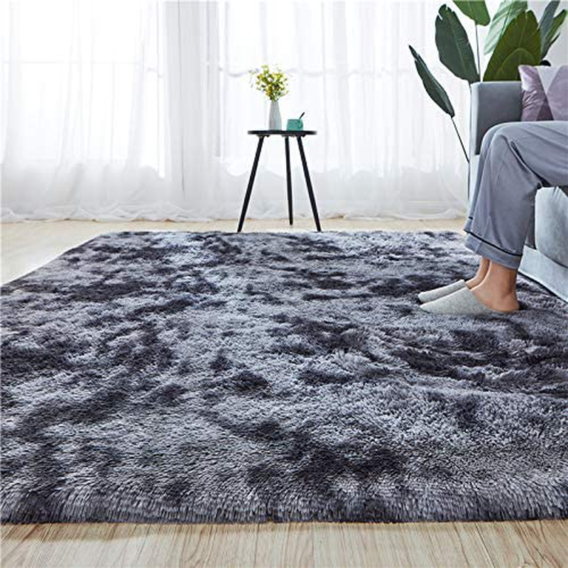 Soft Indoor Modern 6x9 Area Rugs Shaggy Fluffy Carpets for Living Room and Bedroom Nursery Rugs Abstract Home Decor Rugs for Girls Kids Dark Grey