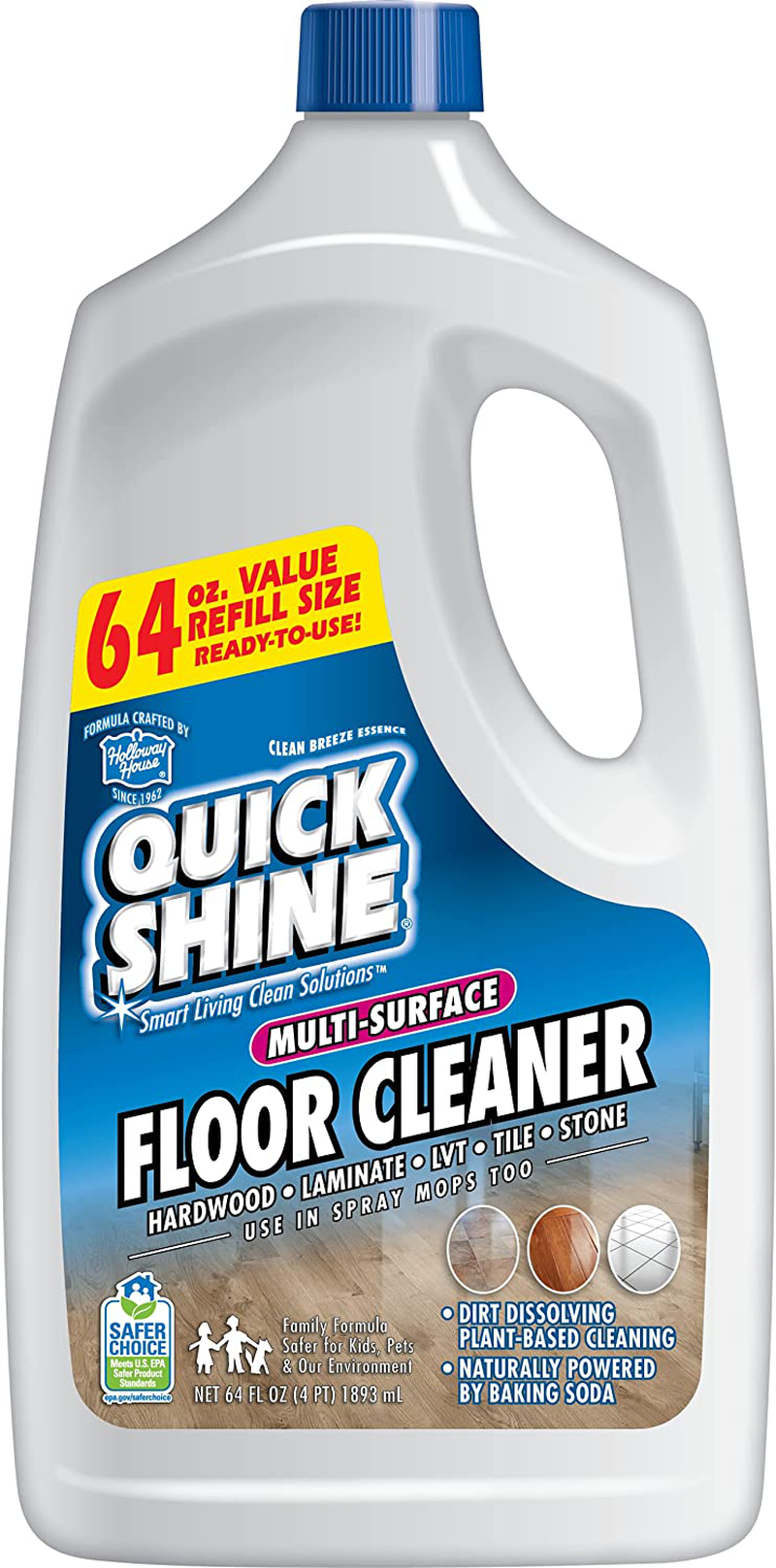 Quick Shine Multi-Surface Luxury Tile Vinyl Floor Cleaner, 64 Fl. Oz, Naturally Powered by Baking Soda for Easy Streak-Free Zero-Residue Cleaning, 64 Fl Oz