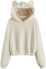 SweatyRocks Women's Cute Long Sleeve Hoodie Fuzzy Fleece Crop Pullover Sweatshirt Tops
