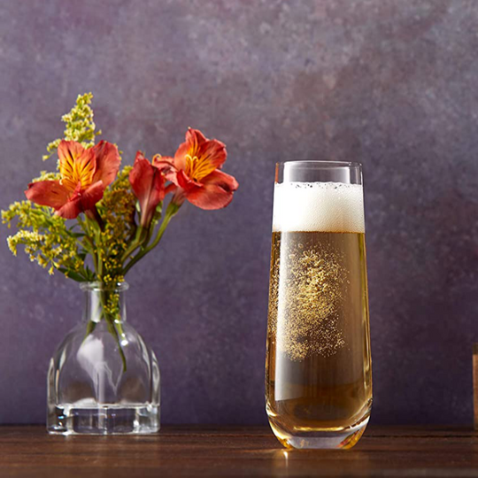 Set of 8 Stemless Crystal Champagne Flutes 9.4oz each