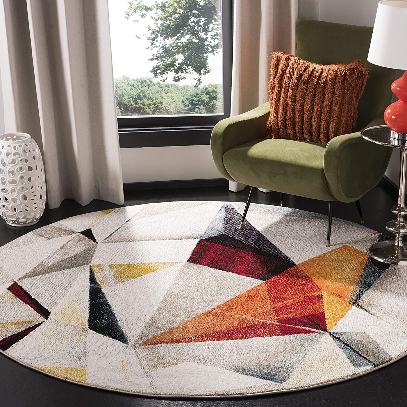 Safavieh Porcello Collection PRL6940F Modern Abstract Non-Shedding Stain Resistant Living Room Bedroom Runner Rug 2'3" x 6' Light Grey/Orange