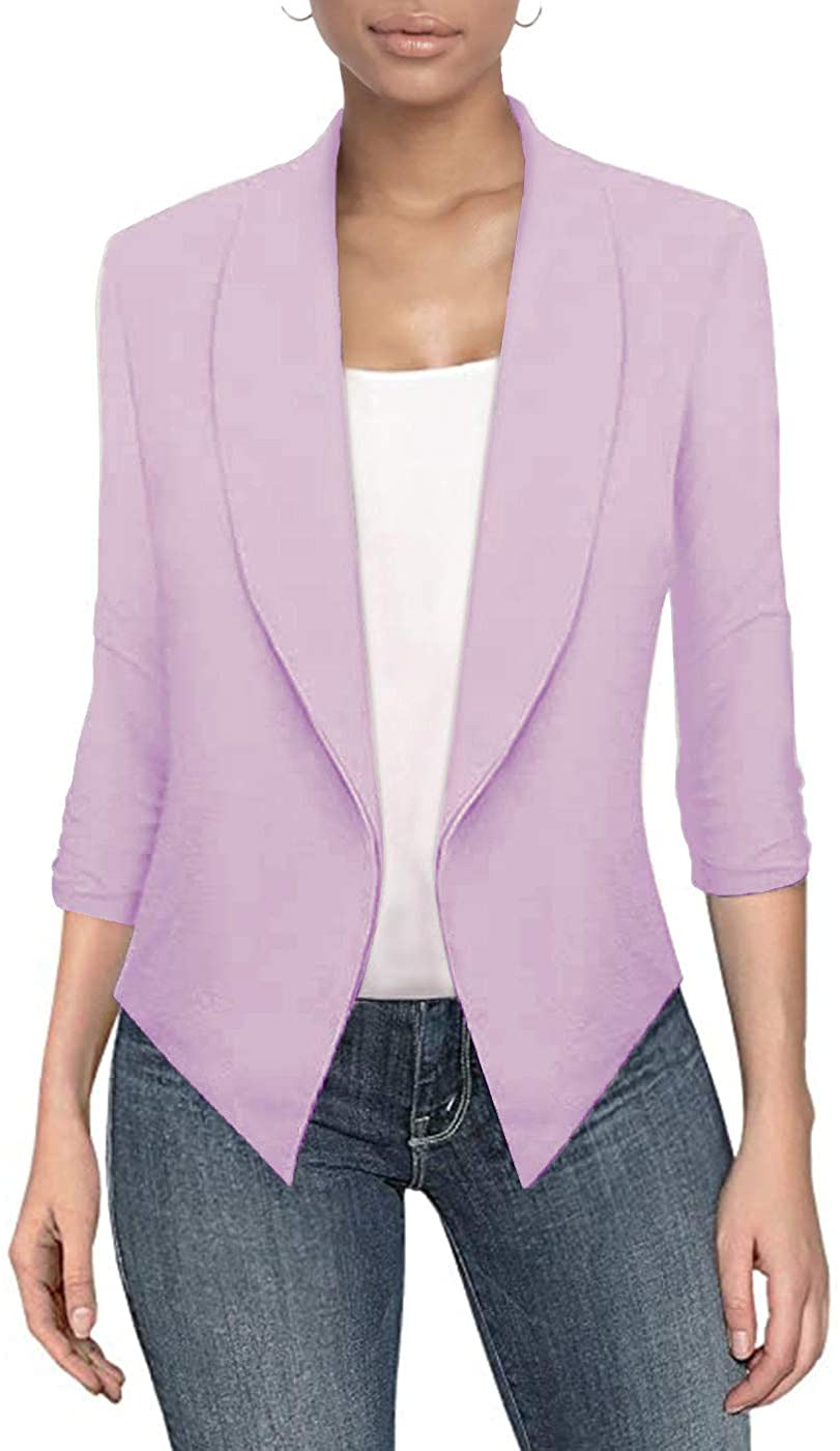 Hybrid & Company Womens Casual Work Office Open Front Blazer Jacket with Removable Shoulder Pads Made in USA