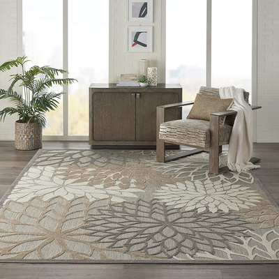 Nourison Aloha Indoor/Outdoor Floral Natural 5'3" x 7'5" Area Rug (5' x 8'), 5'3"X7'5",