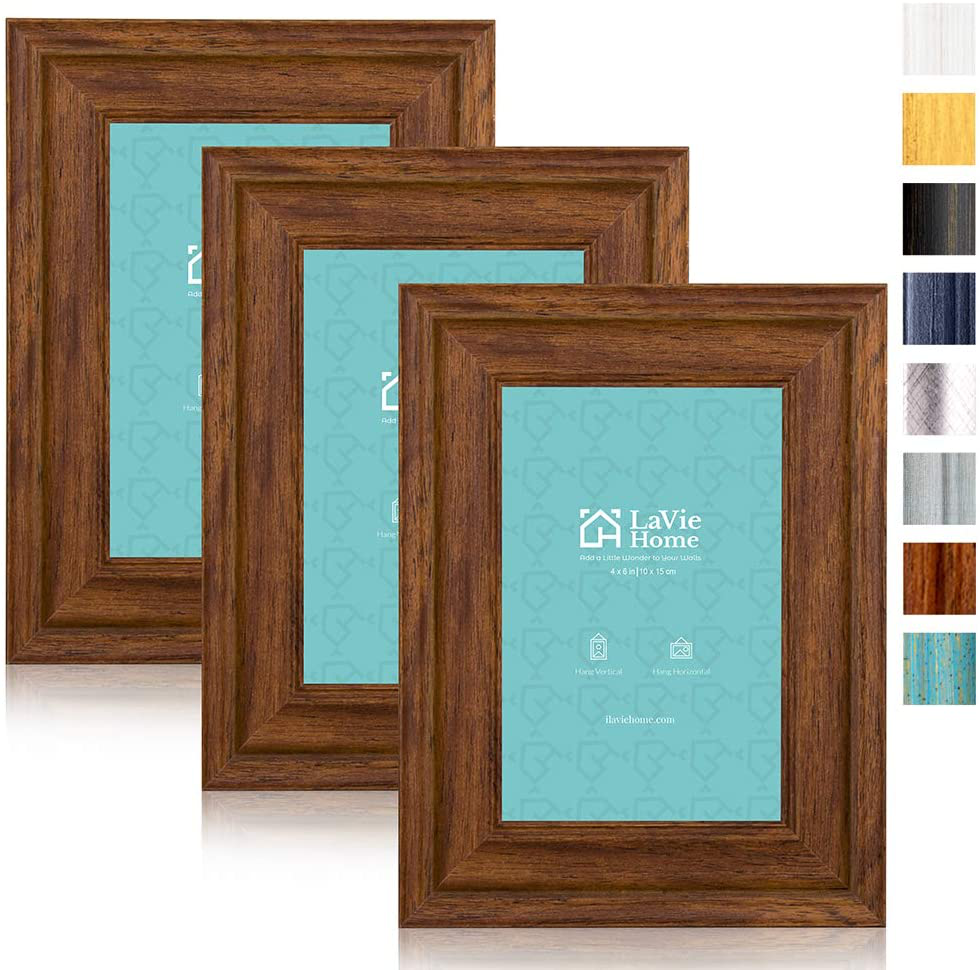 LaVie Home 5x5 Picture Frames (3 Pack, Distressed White Wood Grain) Rustic Photo Frame Set with High Definition Glass for Wall Mount & Table Top Display