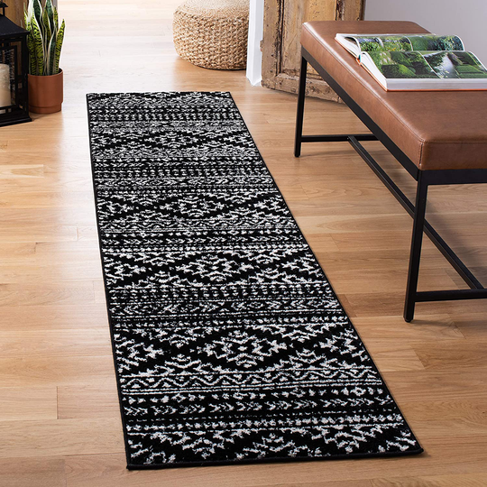 Safavieh Tulum Collection TUL272Z Moroccan Boho Tribal Non-Shedding Stain Resistant Living Room Bedroom Runner, 2' x 11' , Black / Ivory