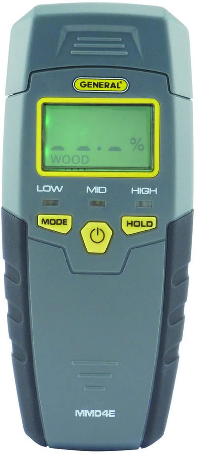 General Tools MMD4E Digital Moisture Meter, Water Leak Detector, Moisture Tester, Pin Type, Backlit LCD Display With Audible and Visual High-Medium-Low Moisture Content Alerts, Grays